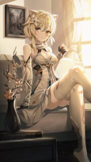 Anime Girl Cat Ears Lumine Genshin Impact Aesthetic Wallpaper for Mobile