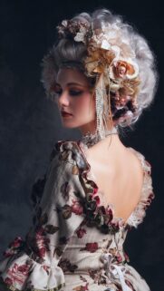 Elegant Victorian Lady in Floral Rococo Dress Wallpaper for Mobile
