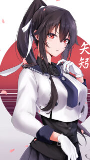 Beautiful Anime Girl in Sailor Uniform with Red Eyes Mobile Wallpaper