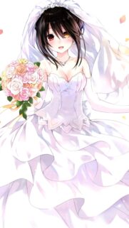 Beautiful Anime Bride with Pastel Rose Bouquet High Quality Mobile Wallpaper