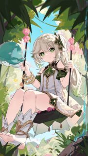 Cute Nahida Genshin Impact Anime Girl on a Swing High Quality Wallpaper
