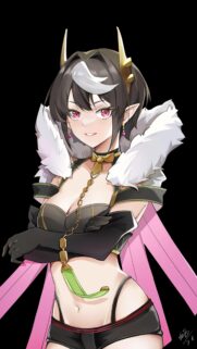 Stunning Anime Girl with Golden Horns and Fur Collar Aesthetic Wallpaper