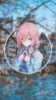 Miku Nakano Cute Anime Girl with Pink Hair in Cherry Blossom Spring Setting Mobile Wallpaper