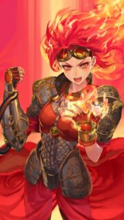 Fiery Anime Warrior Girl with Magic Flames Wallpaper for Mobile