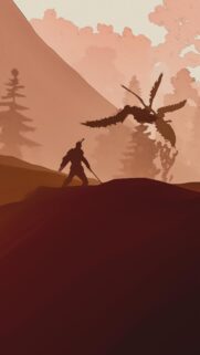 Epic Fantasy Warrior Fighting Mythical Creature Silhouette Wallpaper