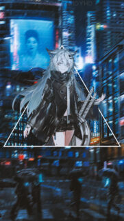 Cyberpunk Anime Girl with Silver Hair Wallpaper for Mobile