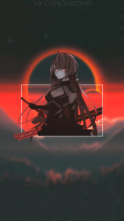 Anime Samurai Girl with Red Glowing Eyes and Eclipse Background Wallpaper