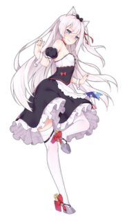 Cute Anime Girl with Cat Ears and Long White Hair Maid Outfit Wallpaper