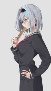 Anime Schoolgirl with Silver Hair and Snowflake Accessory Mobile Wallpaper