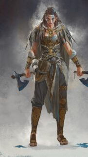 Fierce Viking Shieldmaiden Warrior Holding Dual Axes Mobile Wallpaper