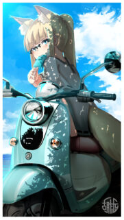 Anime Cat Girl Riding Scooter with Popsicle Summer Wallpaper