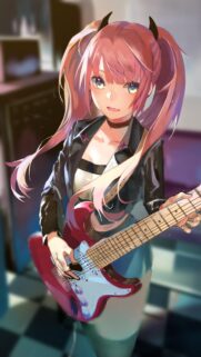 Anime Girl Playing Electric Guitar Rockstar Aesthetic Mobile Wallpaper