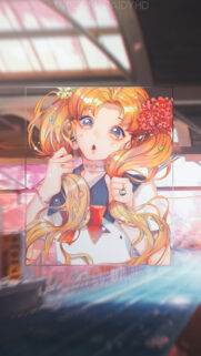 Aesthetic Sailor Moon Anime Girl Wallpaper with Blonde Hair and Floral Accents for Mobile