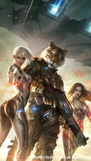 Futuristic Tiger Warrior and Sci Fi Heroines Digital Art Mobile Wallpaper