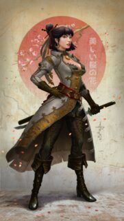 Stunning Samurai Warrior Princess with Cherry Blossoms Mobile Wallpaper