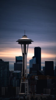 Seattle Space Needle Sunset Cityscape Mobile Wallpaper