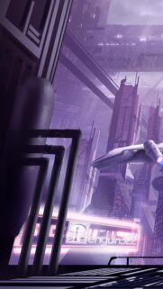 Purple Cyberpunk Cityscape Futuristic Sci-Fi Mobile Wallpaper
