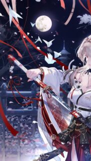 Anime Girl Samurai Holding Katana Under Moonlight Premium Mobile Wallpaper