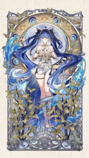 Ethereal Blue Hair Anime Goddess Art Nouveau Mobile Wallpaper
