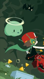 Cute Anime Adventure Character with Green Halo Spirit Mobile Wallpaper