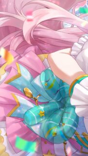 Anime Girl Pink Hair Aesthetic Wallpaper with Pastel Ribbons and Golden Stars