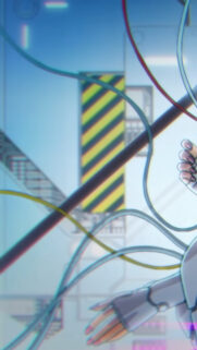 Anime Cyborg Girl with Glowing Wires Aesthetic Mobile Wallpaper