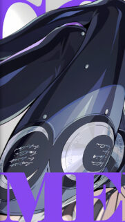Abstract Anime Style Chrome Gear Wallpaper with Violet Typography