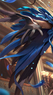 Anime Girl with Blue Raven Feathers Aesthetic Mobile Wallpaper