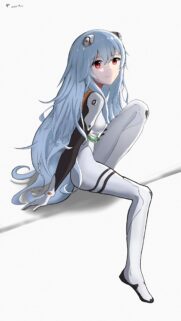 Rei Ayanami Sitting Anime Girl High Quality Mobile Wallpaper