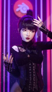 Stunning Cyberpunk Anime Girl with Skeleton Hand Gloves 4K Mobile Wallpaper