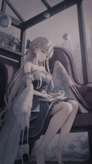 Anime Angel Girl Reading Book by Rainy Window Phone Wallpaper