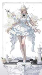 Elegant Anime Angel Girl with Staff and Chess Pieces Wallpaper