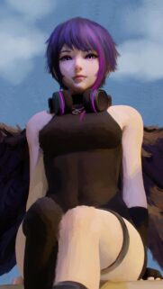 Anime Girl with Purple Hair and Headphones Digital Art Mobile Wallpaper