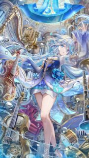 Anime Girl Conductor with Musical Instruments Fantasy Art Mobile Wallpaper