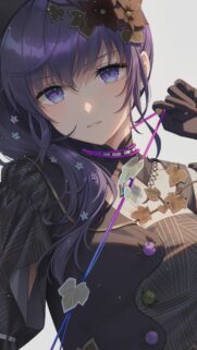 Stunning Anime Girl with Purple Hair and Floral Aesthetic Mobile Wallpaper