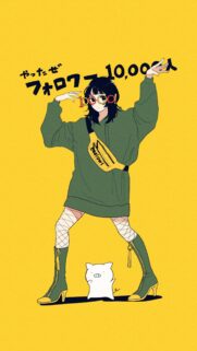 Anime Girl in Green Hoodie and Boots with Cute White Creature Wallpaper