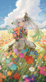 Anime Girl in a Vibrant Flower Field High Quality Mobile Wallpaper