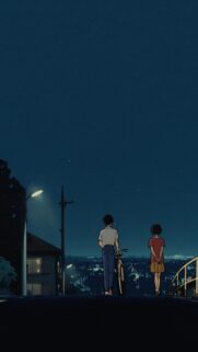Anime Couple Standing Over Cityscape Night View Mobile Wallpaper