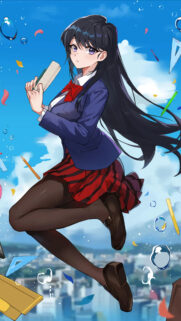 Anime Schoolgirl Floating in Sky Aesthetic Mobile Wallpaper