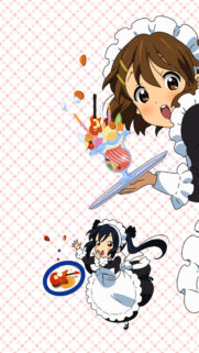 Cute K-On Maid Characters with Parfait and Dessert Mobile Wallpaper