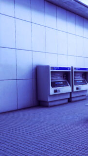 Minimalist Blue Subway Ticket Machine Aesthetic Phone Wallpaper