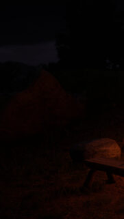 Mysterious Night Campfire and Wooden Bench Mobile Wallpaper