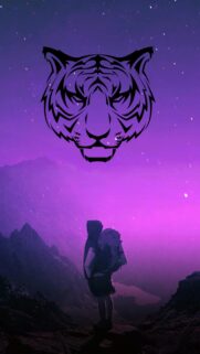 Stunning Purple Hiker and Tribal Tiger Spirit Wallpaper for Mobile