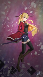 Blonde Anime Warrior Girl with Katana and Cherry Blossoms Wallpaper