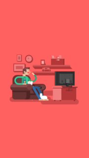 Minimalist Illustration of Man Relaxing on Couch Watching TV Wallpaper