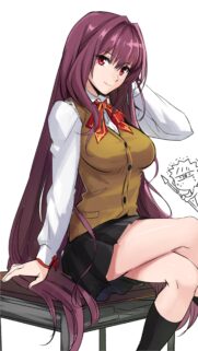 Beautiful Anime Schoolgirl with Long Purple Hair High Resolution Wallpaper