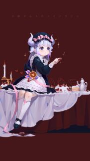 Cute Kanna Kamui Eating Strawberry Anime Wallpaper from Miss Kobayashi’s Dragon Maid