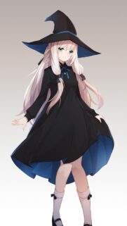 Beautiful Anime Girl Witch with Long Silver Hair Wallpaper for Mobile