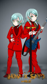Hina and Sayo Hikawa Anime Band Wallpaper in Stylish Red Suits