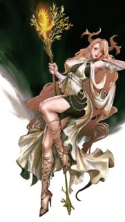 Ethereal Forest Goddess with Golden Staff High Resolution Wallpaper